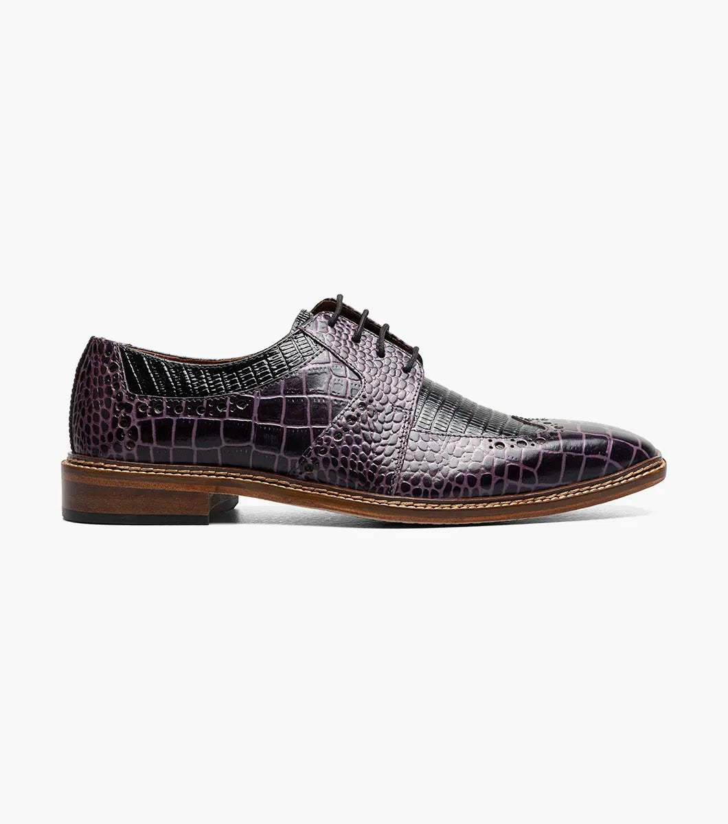 Stacy Adams Travato Wingtip Oxford Shoes Animal Print Leather Purple Multi 25737-540