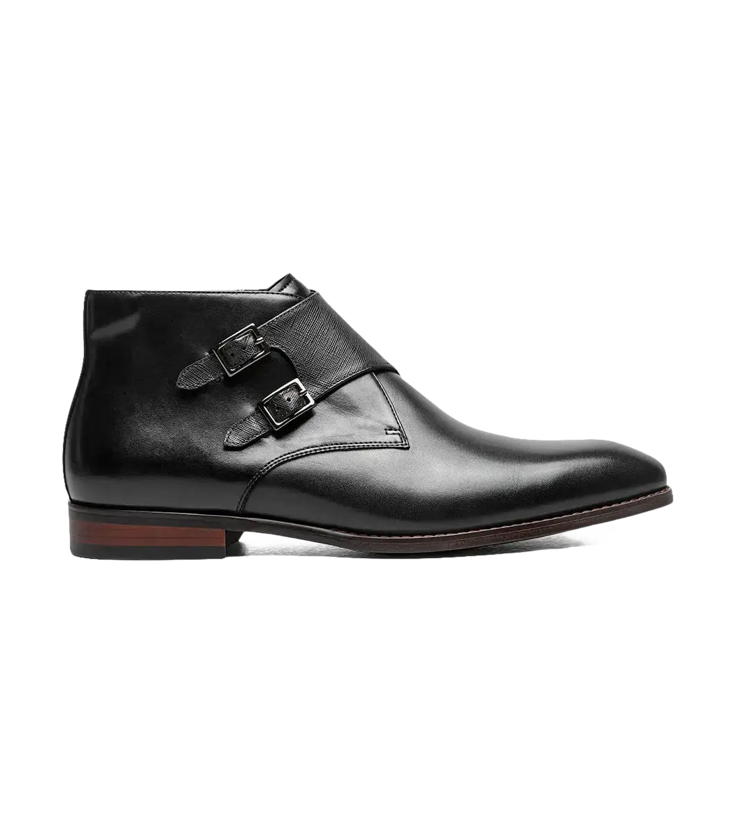 Stacy Adams Kaius Plain Toe Double Monk Strap Boot Black 25733-001