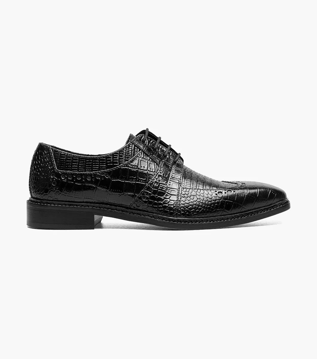 Stacy Adams Travato Wingtip Oxford Shoes Animal Print Leather Black 25737-001