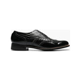 00267, Stacy Adams Leather Shoes Dayton Alligator Print Wingtip Lace Up Black