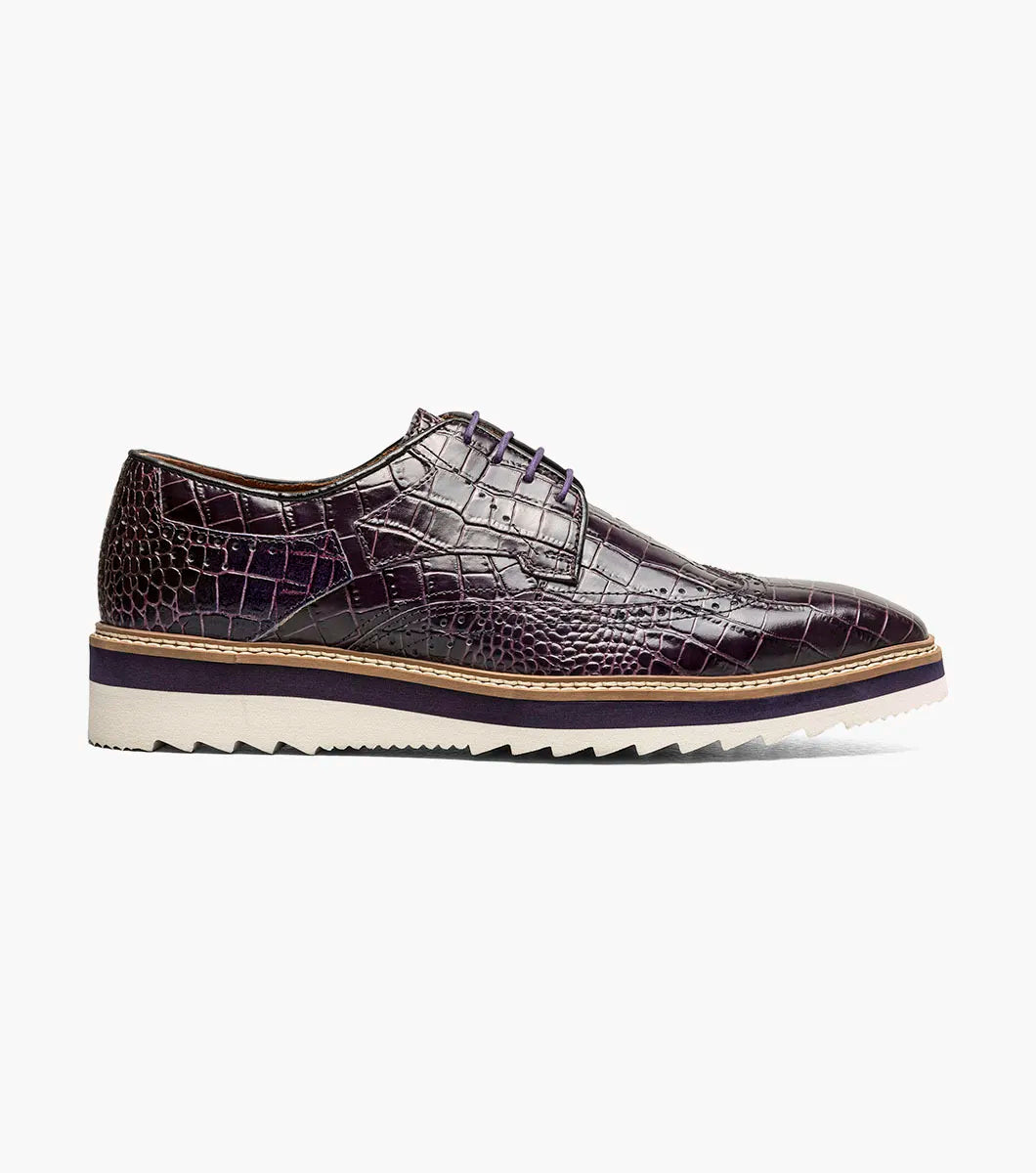 Stacy Adams Alario Wingtip Oxford Croco Leather Shoes Purple 25725-542