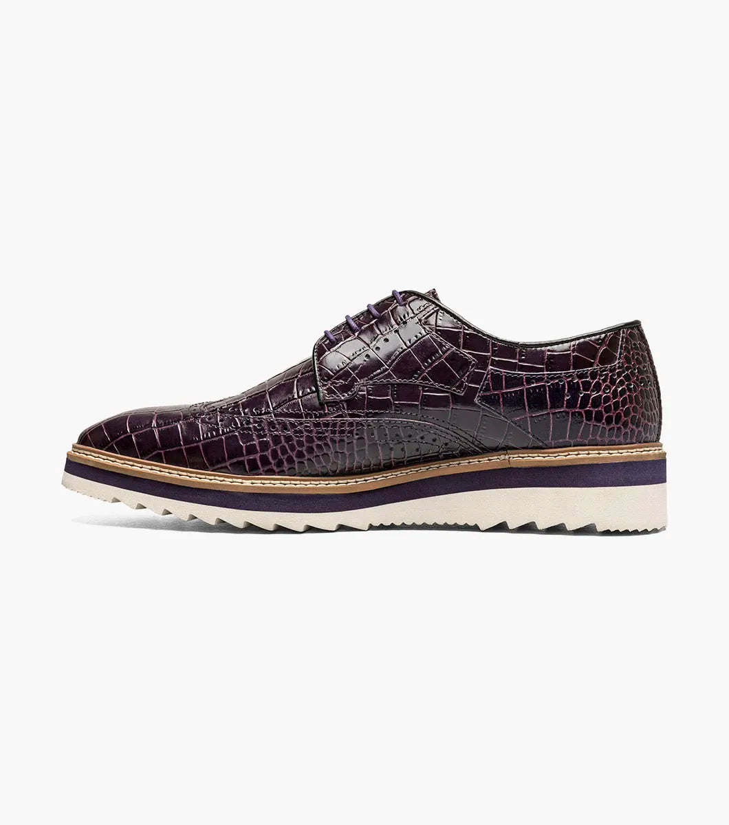 Stacy Adams Alario Wingtip Oxford Croco Leather Shoes Purple 25725-542