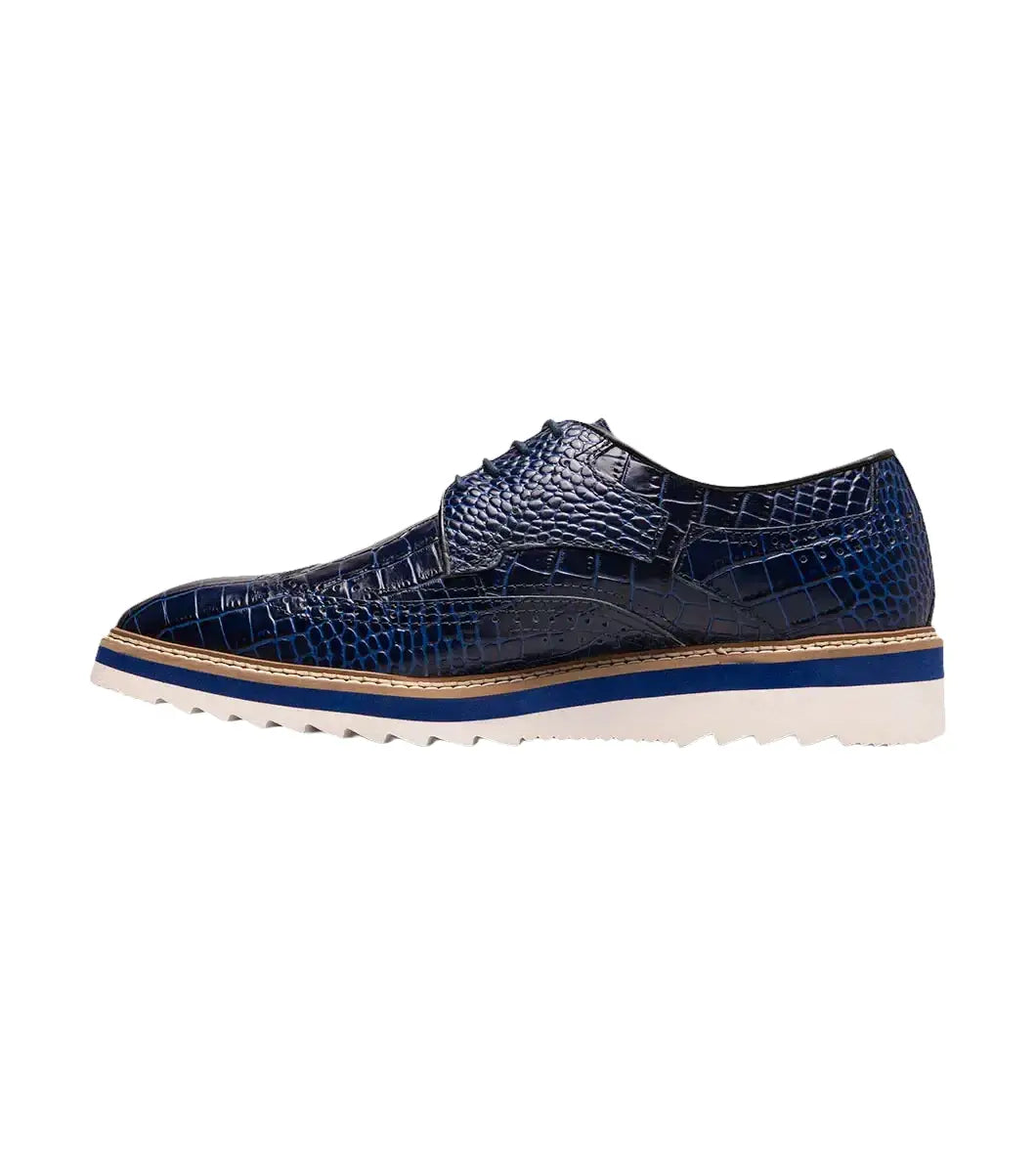 Stacy Adams Alario Wingtip Oxford Croco Leather Shoes Blue 25725-400