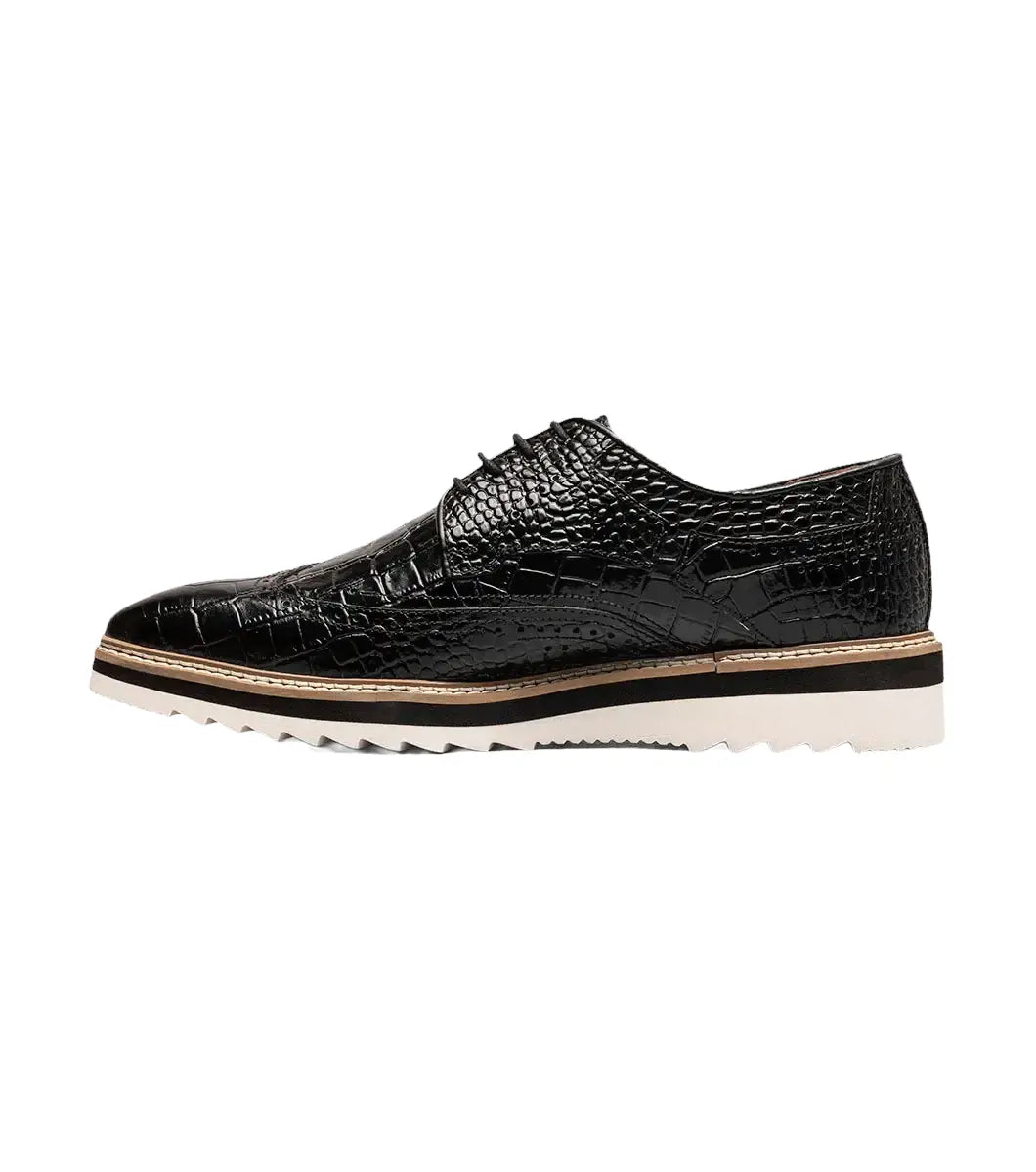 Stacy Adams Alario Wingtip Oxford Croco Leather Shoes Black 25725-001
