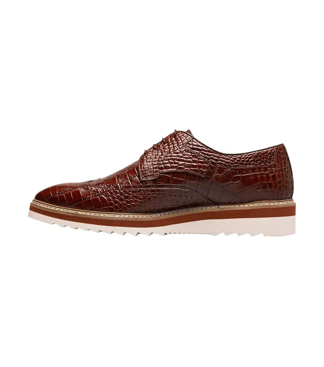 25725-221 Stacy Adams Alario Wingtip Oxford Croco Leather Shoes Cognac