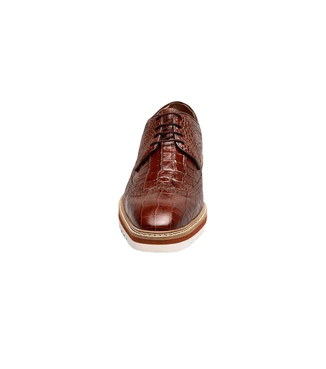 25725-221 Stacy Adams Alario Wingtip Oxford Croco Leather Shoes Cognac