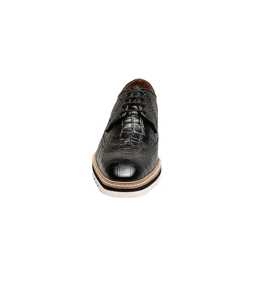 Stacy Adams Alario Wingtip Oxford Croco Leather Shoes Black 25725-001