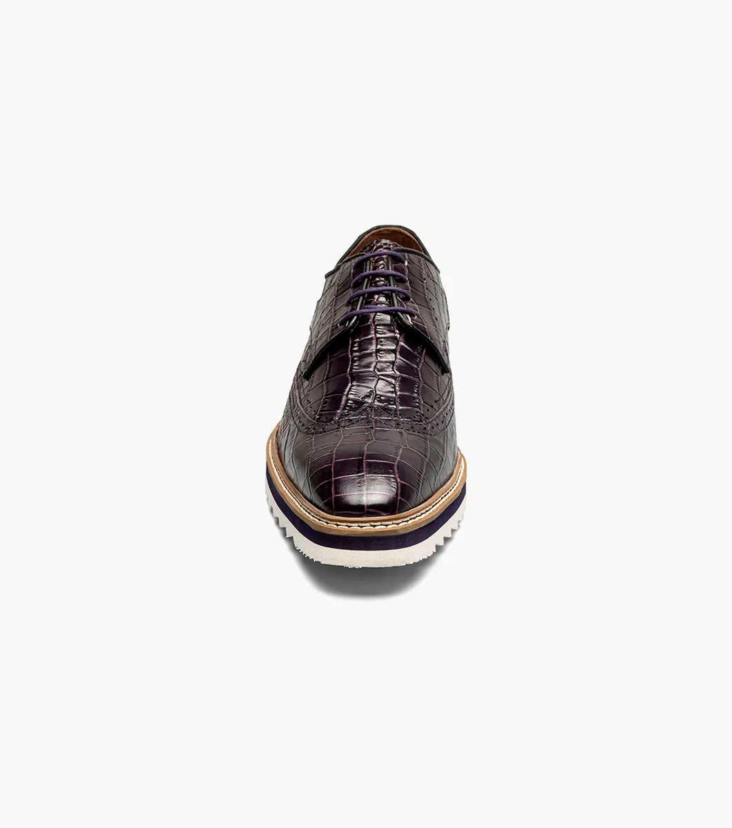 Stacy Adams Alario Wingtip Oxford Croco Leather Shoes Purple 25725-542