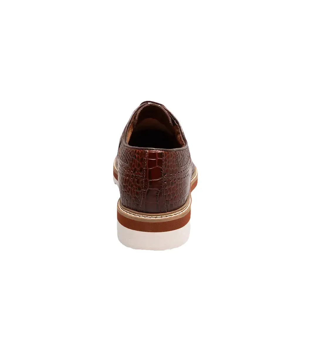 25725-221 Stacy Adams Alario Wingtip Oxford Croco Leather Shoes Cognac