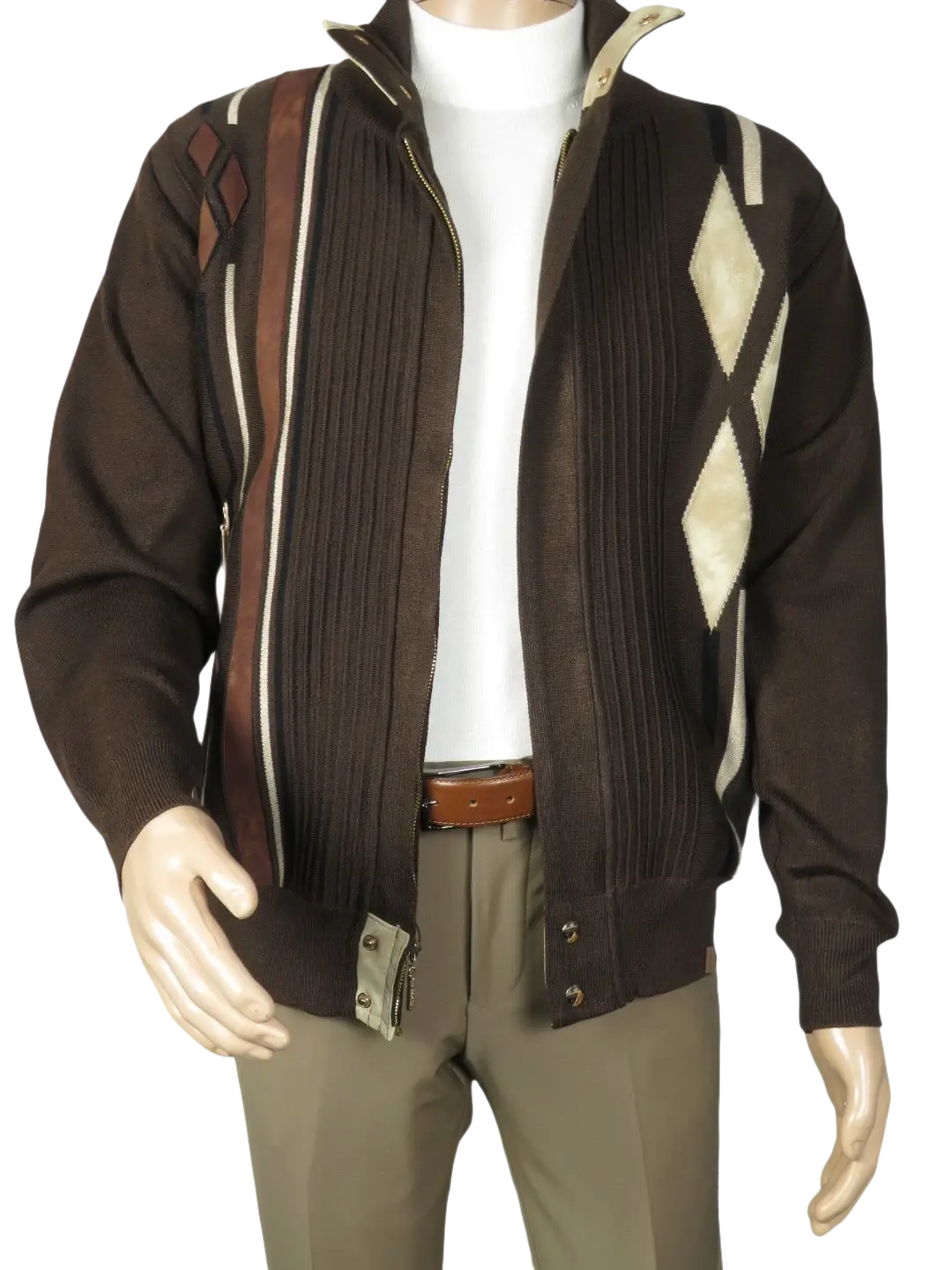 Men's Fancy European Sweater Jacket By Silversilk Fashionable 11009 Brown