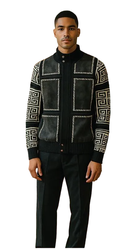 Men's Fancy European Sweater Jacket By Silversilk Fashionable 11012 Black