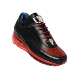 Belvedere Flash Sneaker Genuine Ostrich and Soft Italian Calf Black Red E01