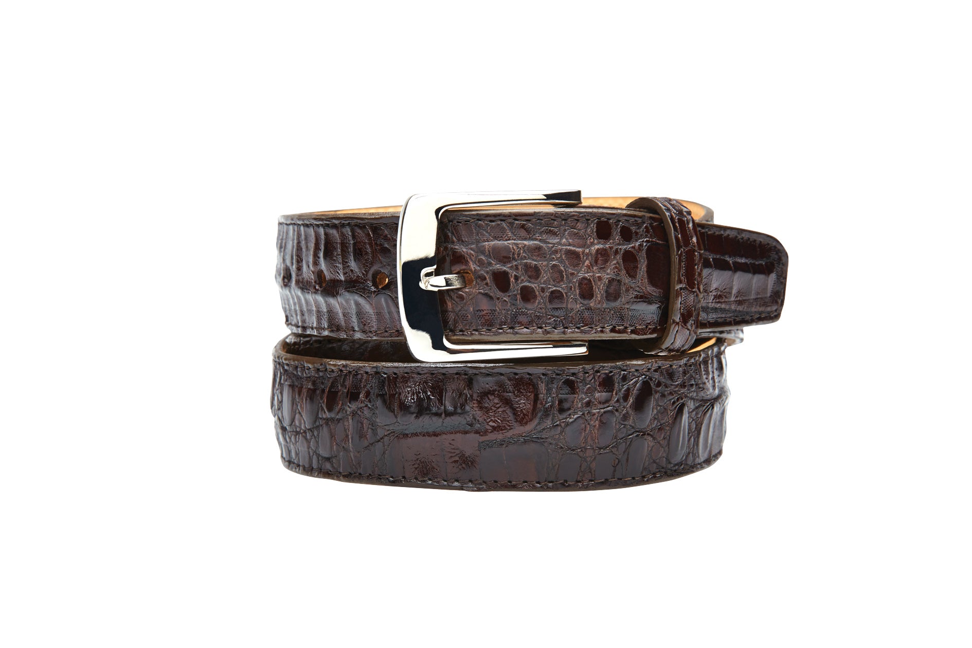 Men's Belvedere Belt Genuine Caiman Crocodile up to Size 44 Brown # 1999