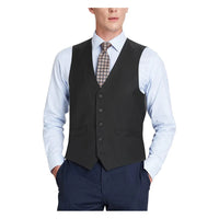 Men's Suit Separate Vest V-neck Adjustable Strap 5Button 2Pockets 201-1 Black