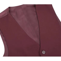 Men Suit Separate Vest V-neck Adjustable Size 5Button 201-8 Burgundy