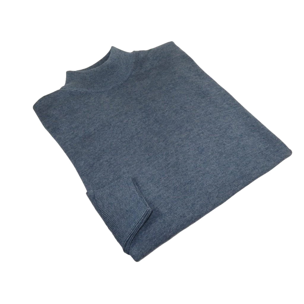 Men's Sweater Knit By BRANGO Turkey Mock Neck Cotton Blend 21050 Indigo Blue