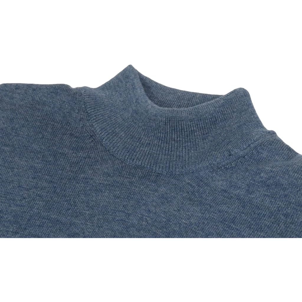 Men's Sweater Knit By BRANGO Turkey Mock Neck Cotton Blend 21050 Indigo Blue