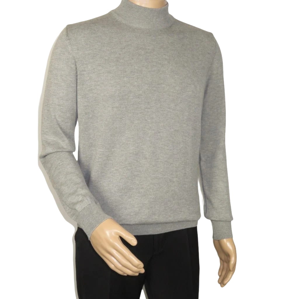 Men's Sweater Knit By BRANGO Turkey Mock Neck Cotton Blend 21050 Gray