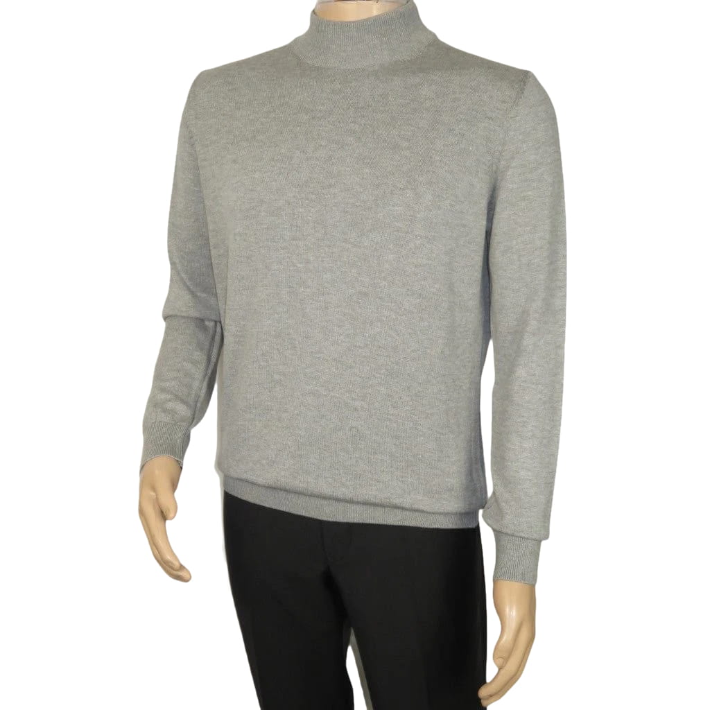 Men's Sweater Knit By BRANGO Turkey Mock Neck Cotton Blend 21050 Gray
