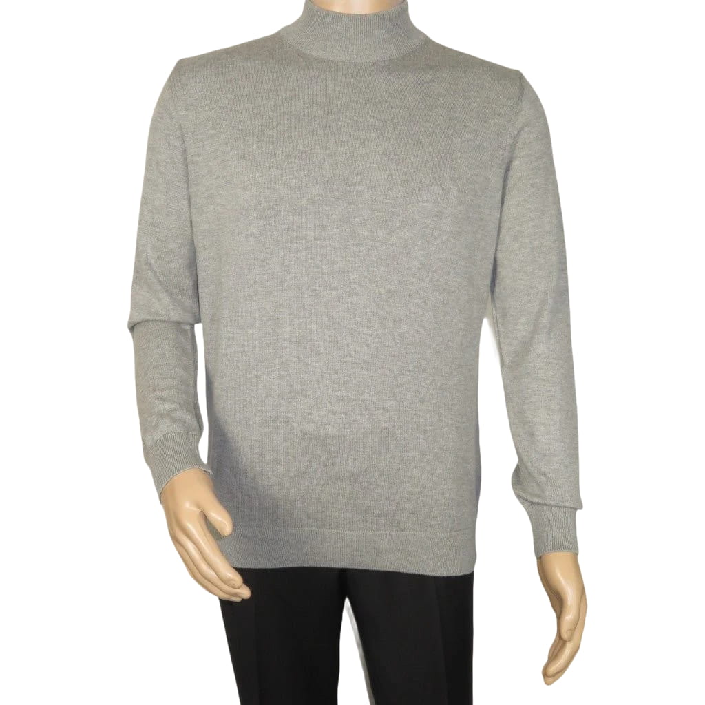 Men's Sweater Knit By BRANGO Turkey Mock Neck Cotton Blend 21050 Gray