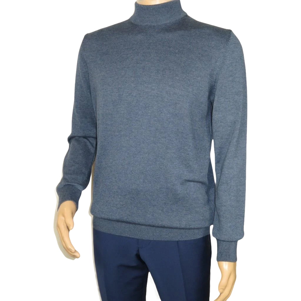 Men's Sweater Knit By BRANGO Turkey Mock Neck Cotton Blend 21050 Indigo Blue
