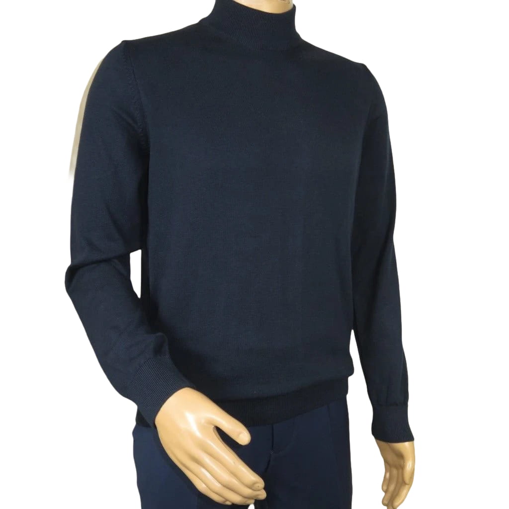 Men's Sweater Knit By BRANGO Turkey Mock Neck Cotton Blend 21050 Navy Blue
