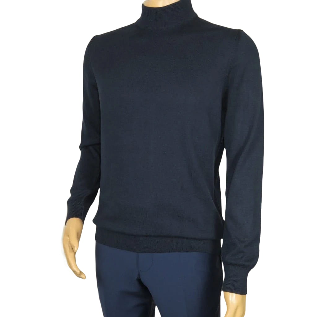 Men's Sweater Knit By BRANGO Turkey Mock Neck Cotton Blend 21050 Navy Blue