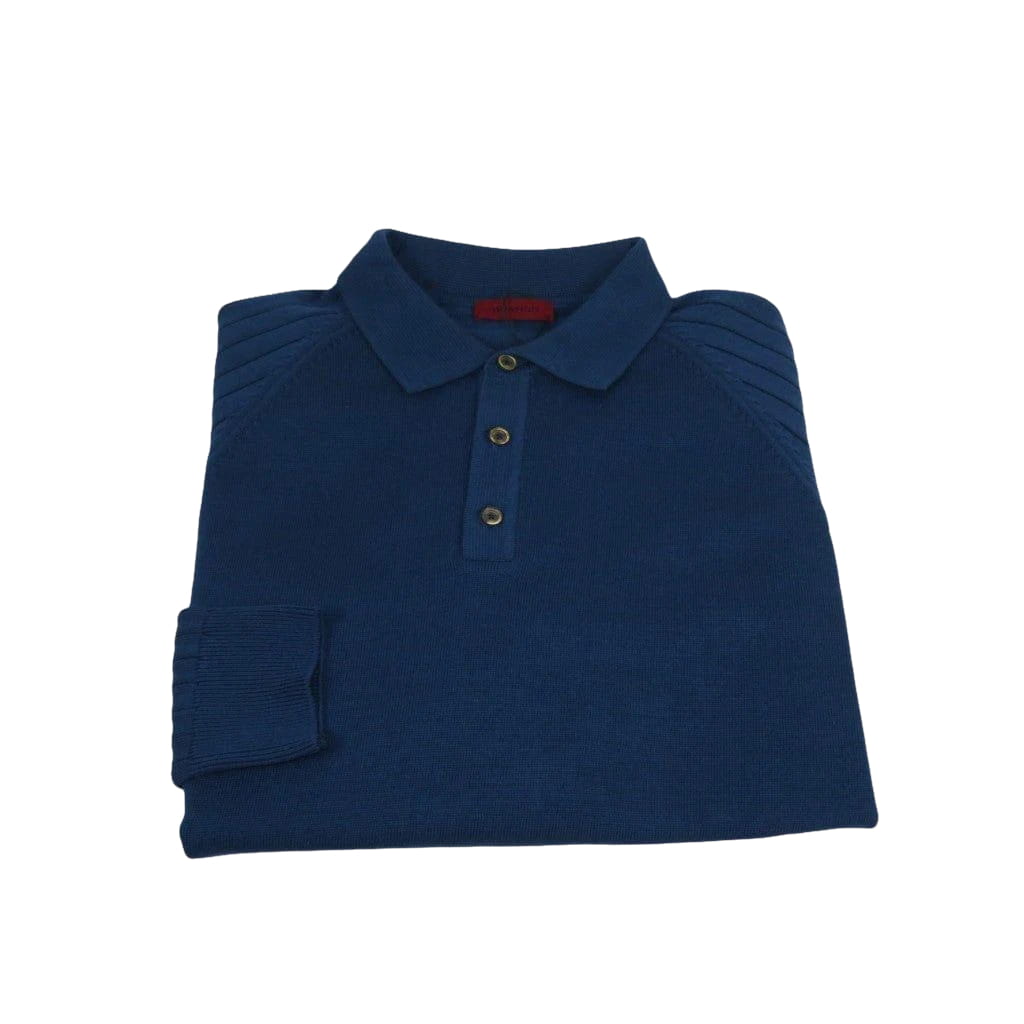 Men's Sweater Knit By BRANGO Turkey Polo Neck Cotton Blend 21220 Sax Blue