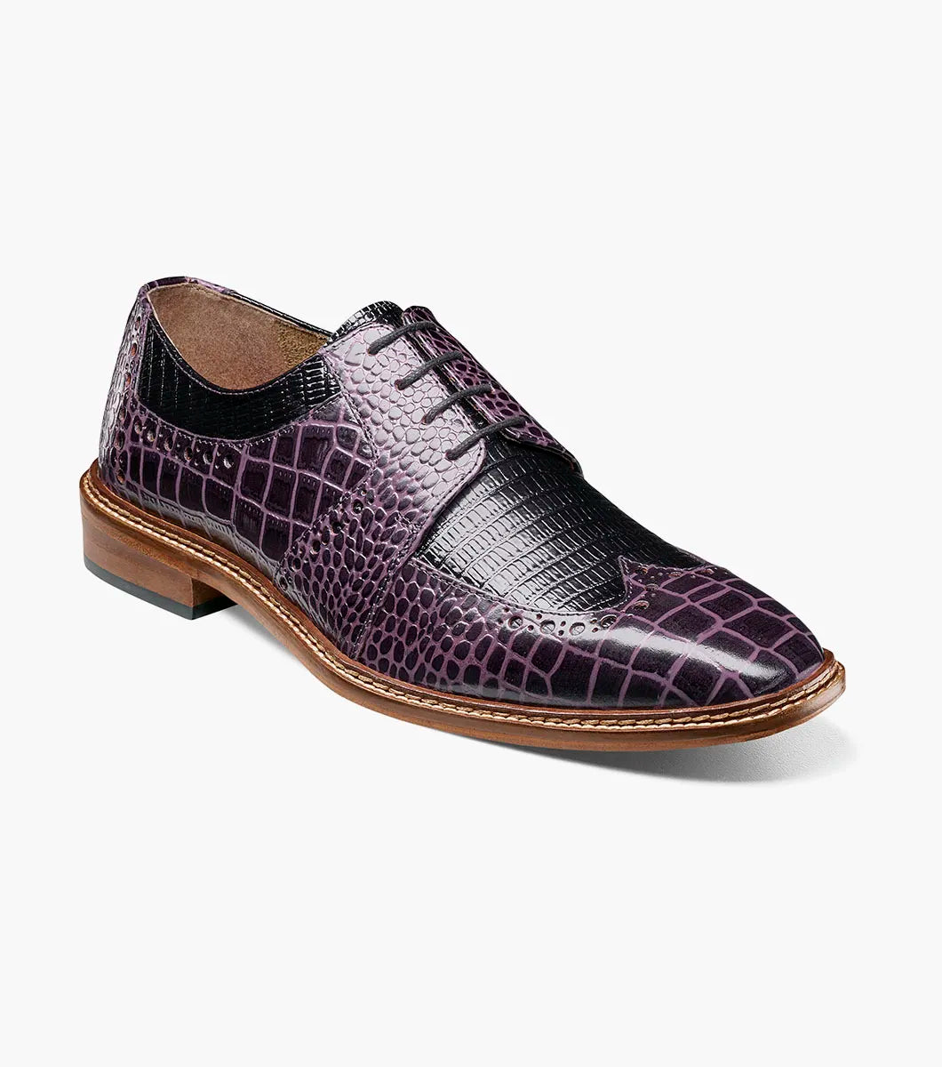 Stacy Adams Travato Wingtip Oxford Shoes Animal Print Leather Purple Multi 25737-540