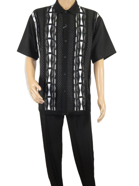 Men Silversilk 2pc Walking Leisure Matching Suit Italian Woven Knits 71032 Black
