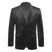 Men's Renoir Velvet Tuxedo Blazer Jacket Satin Shawl Lapel Slim Fit 290-10 Black