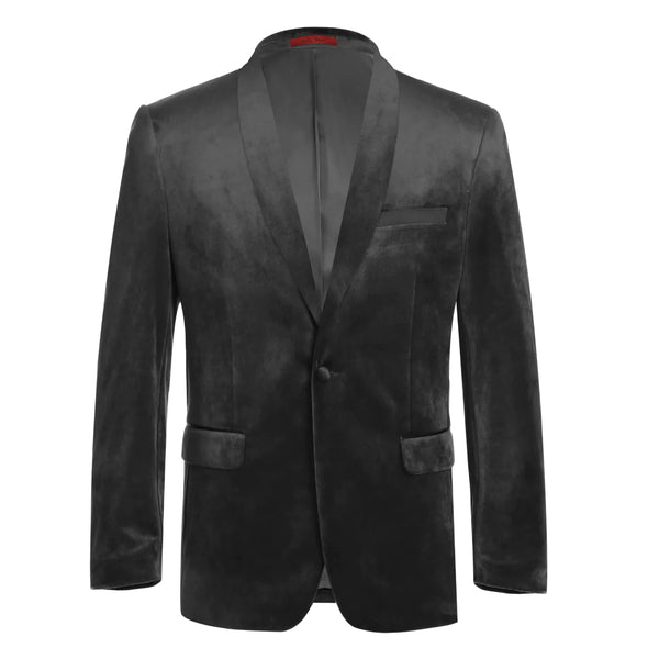 Men's Renoir Velvet Tuxedo Blazer Jacket Satin Shawl Lapel Slim Fit 290-10 Black