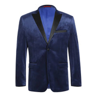 Men's Renoir Velvet Tuxedo Blazer Jacket Satin Peak Lapel Slim Fit 290-7 Blue