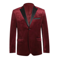 Men's Renoir Velvet Tuxedo Blazer Jacket Satin Peak Lapel Slim 290-8 Burgundy