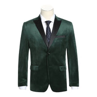 Men's Renoir Velvet Tuxedo Blazer Jacket Satin Peak Lapel Slim Fit 290-9 Green