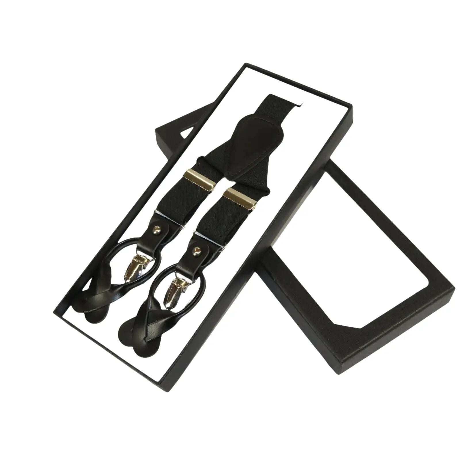 ELEGANT Suspenders Clip on and Button Option for Slacks or Suit Pants Black