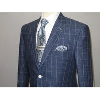 Men 100% Linen Sport Coat Plaid Design Jacket INSERCH Half Lined 576 Denim Blue
