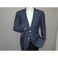 Men 100% Linen Sport Coat Plaid Design Jacket INSERCH Half Lined 576 Denim Blue