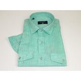 Men's Ciazzo Turkey 100% Linen Breathable Shirt Short Sleeves #Linen 63 Green