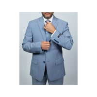 Mens DKNY 100% Wool Two Button Notch Lapel Slim fit Shark Texture 1393 Sky Blue