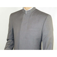 Men Apollo King Banded Collarless suit Mandarin 5 Hidden Button Pastor AG53 Gray