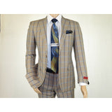 Mens Suit by RENOIR English Plaid Window Pane European Business 291-5 Beige blue