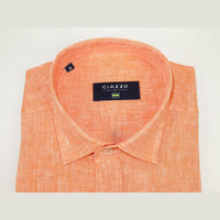 Men's Ciazzo Turkey 100% Linen Breathable Shirt Short Sleeves #Linen 66 Orange