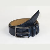 Men Navy Blue Genuine Leather Belt PIERO ROSSI Turkey Soft Full Grain #Navy line