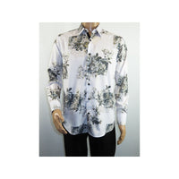 Men Sports Shirt by DE-NIKO Long Sleeves Fashion Print Soft Modal 2007020 White
