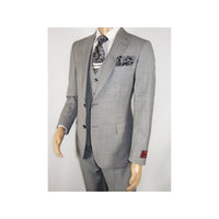 Men Suit BERLUSCONI Turkey 100% Italian Wool Super 180's 3pc Vested #Ber10 Gray