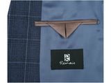 Men's Soft Wool Sport Coat English Plaid Window Pane 556-4 Navy Blue Renoir