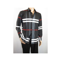 Men Sports Shirt by DE-NIKO Long Sleeves Fashion Print Soft Modal NK1010 Black