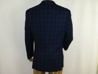 Men's Soft Wool Cashmere Sport Coat English Plaid Window Pane 556-11 Navy Renoir