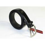 Men VALENTINI Stitched Leather Belt Classic Pin Buckle Business Dress V711 Black